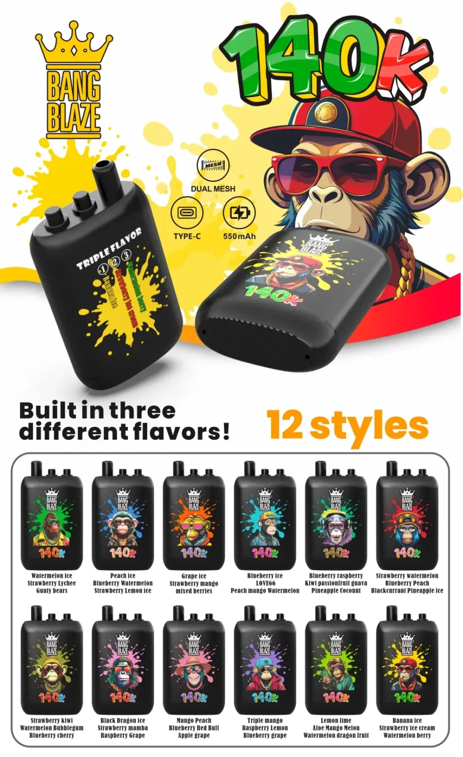 Bang Blaze 140K 3-in-1 大容量充電式使い捨てVAPE