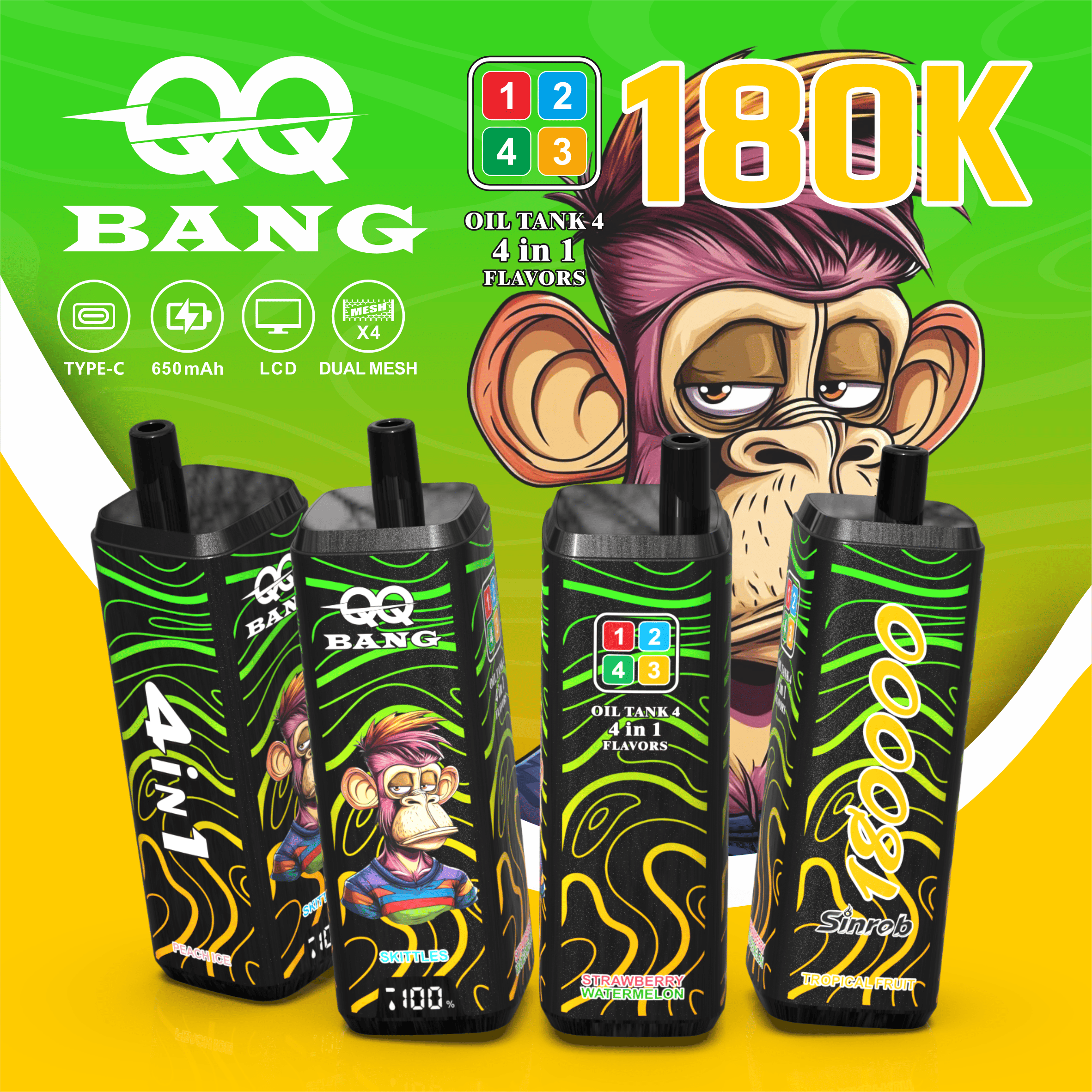 QQBANG 180K 4種類のフレーバーを楽しめる充電式VAPE