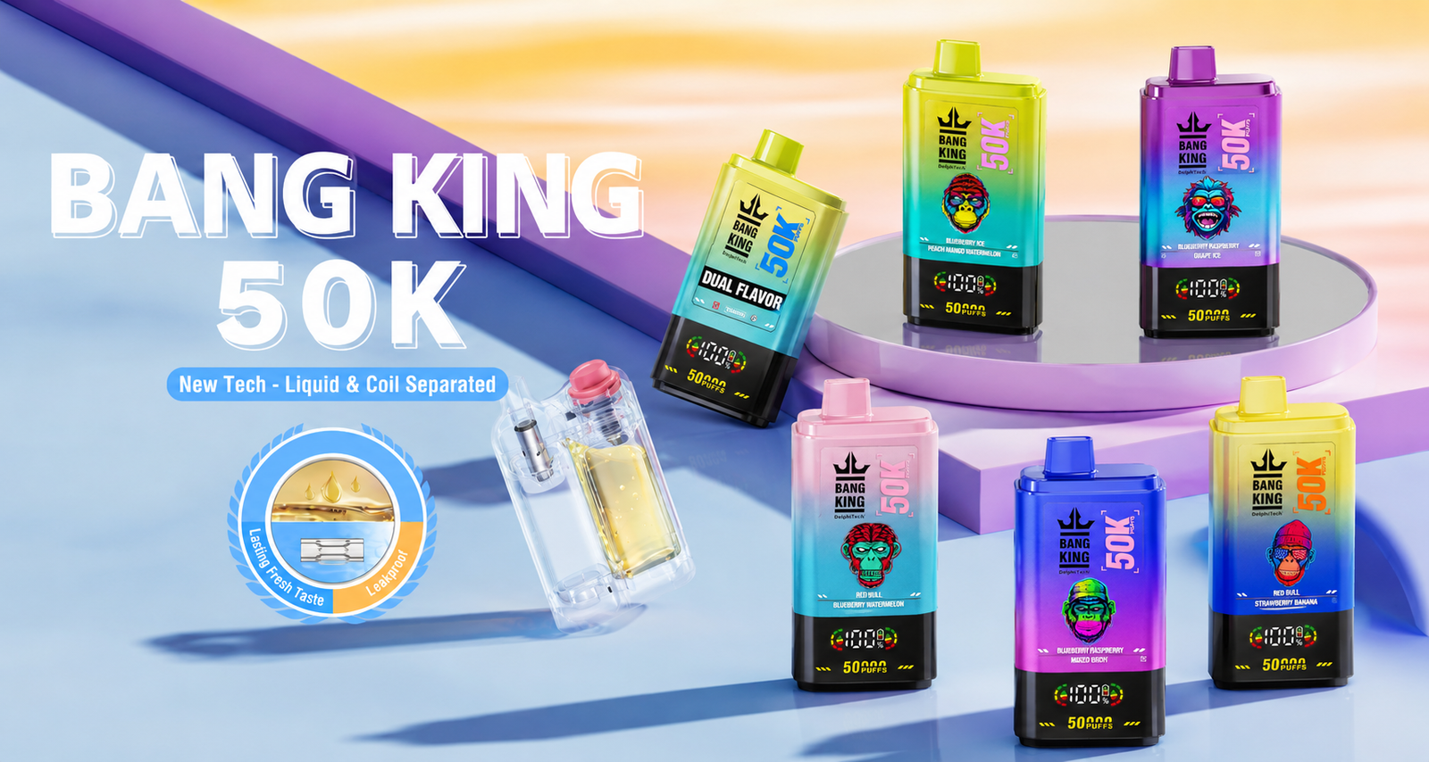 Bang King 50K 2-in-1 デュアルフレーバー使い捨てVAPE