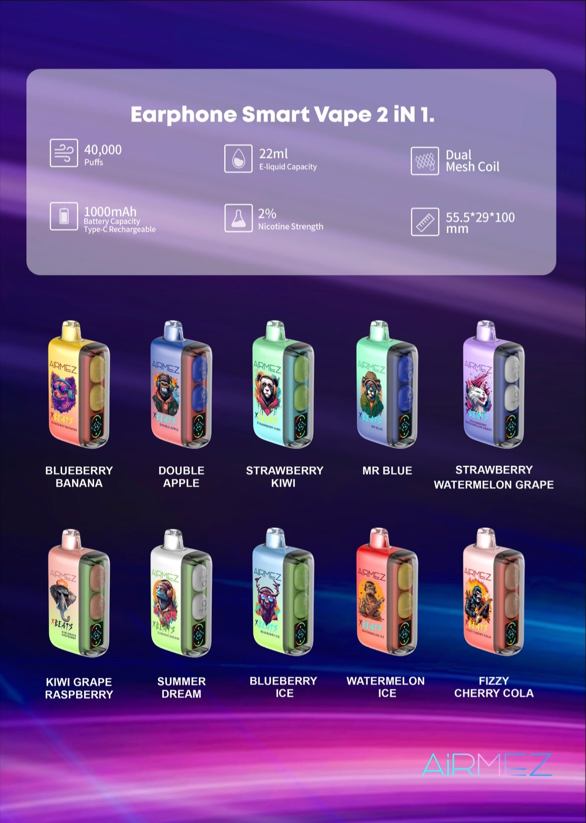 Airmez Xbeats 40K TWSイヤホン内蔵充電式VAPE