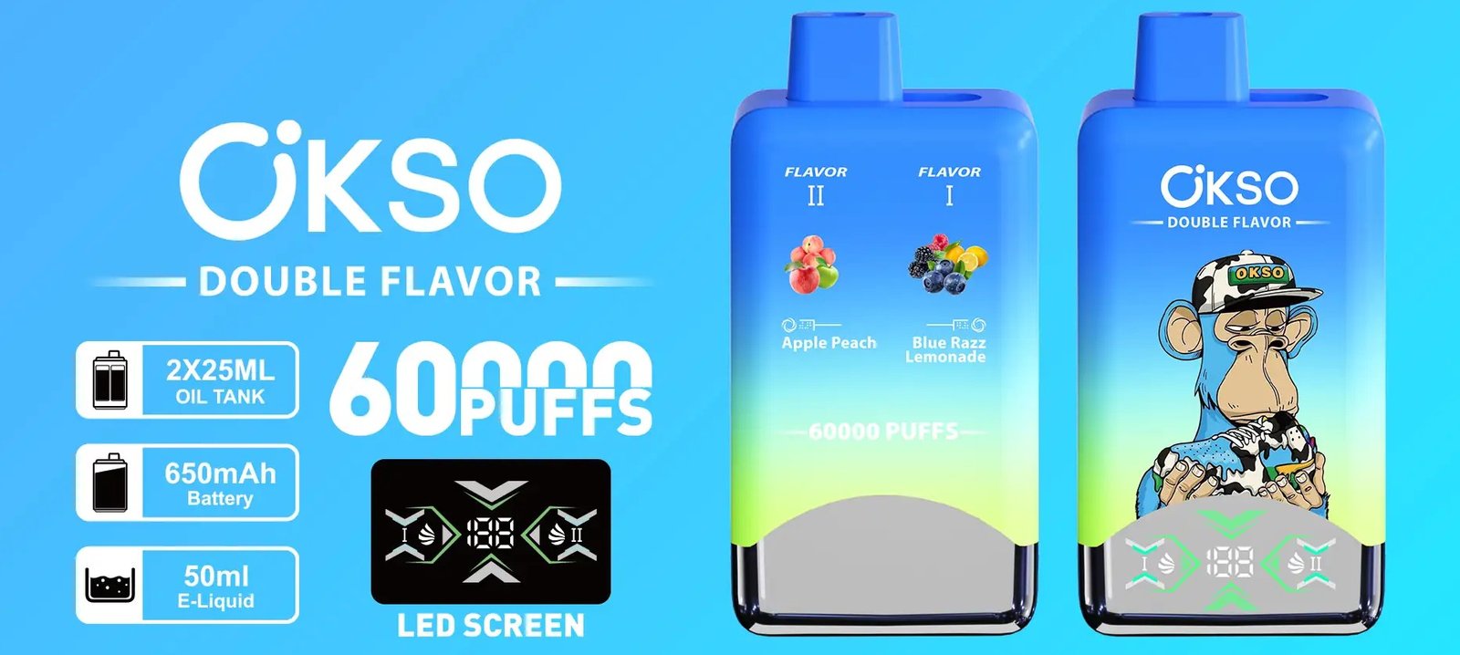 OKSO Double Flavor 60K 60000回 2in1 フレーバー切替 充電式VAPE